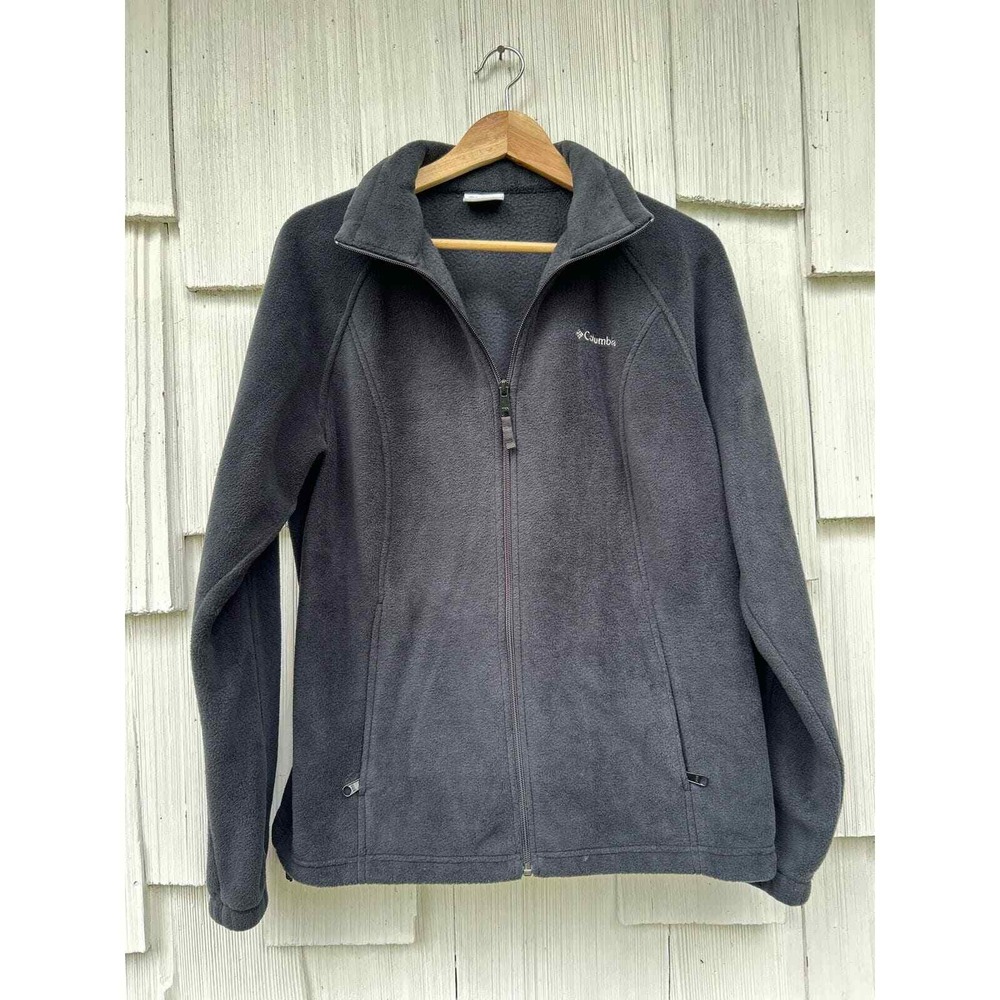 Columbia Womens Benton Spring Fleece Jacket Full Zip Pockets Charcoal Black‎ L
